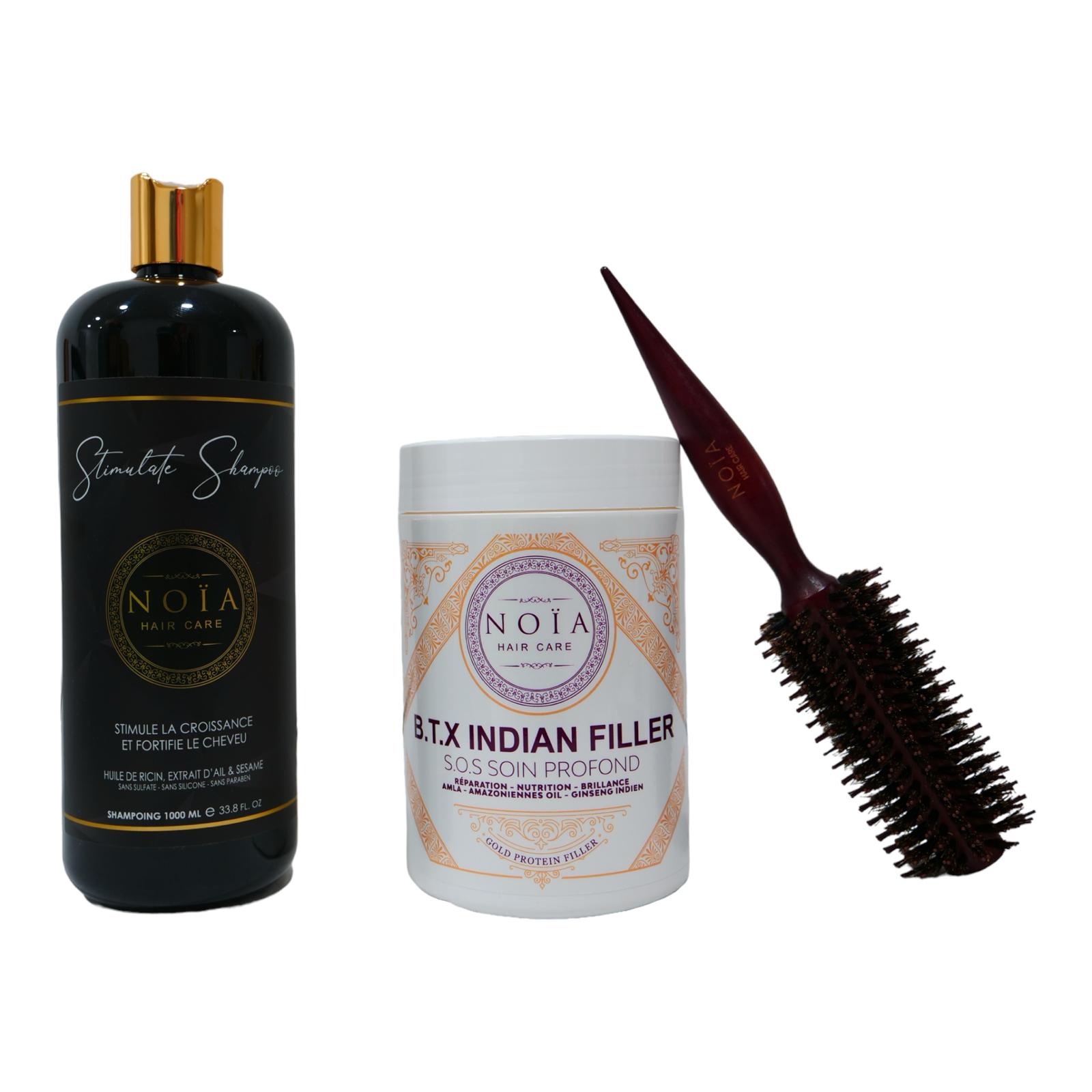 Combo shampoing Stimulate 1L+ BTX Indian filler 1kg+ Brosse ronde brushing Noiahair FR