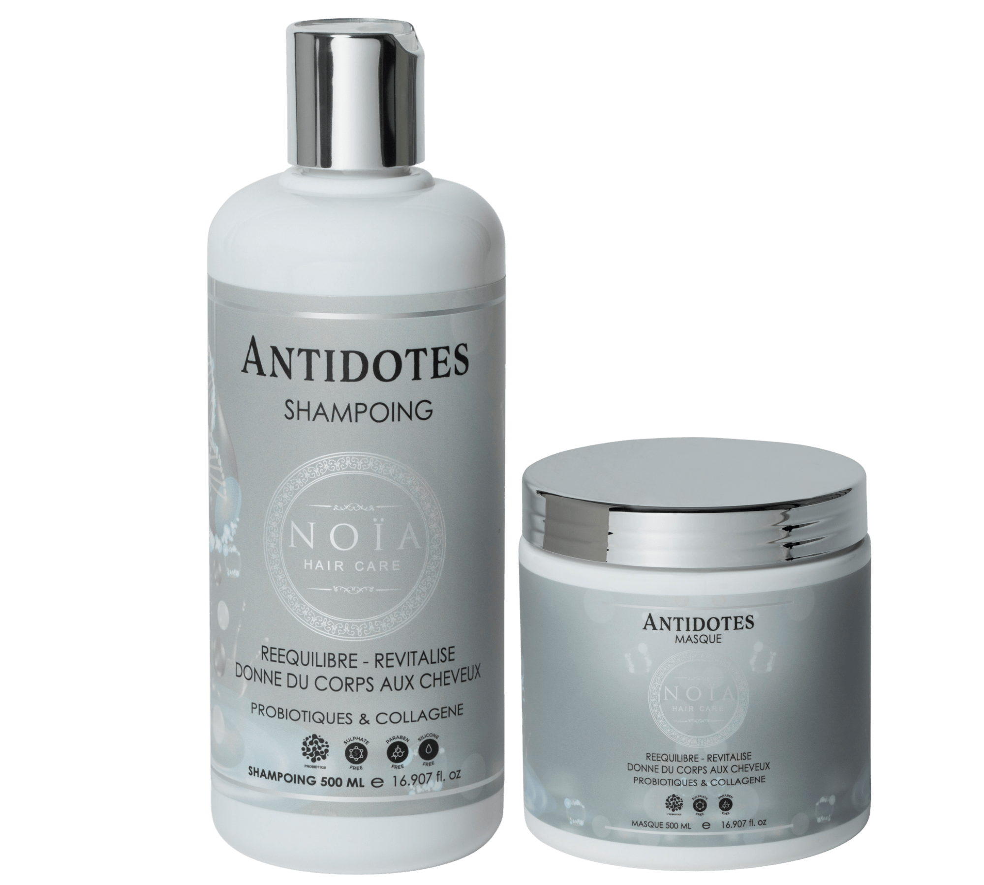 Routine DUO Antidotes Noïa – Probiotiques & Collagène – Shampoing 500 ml +  Masque 500 ml