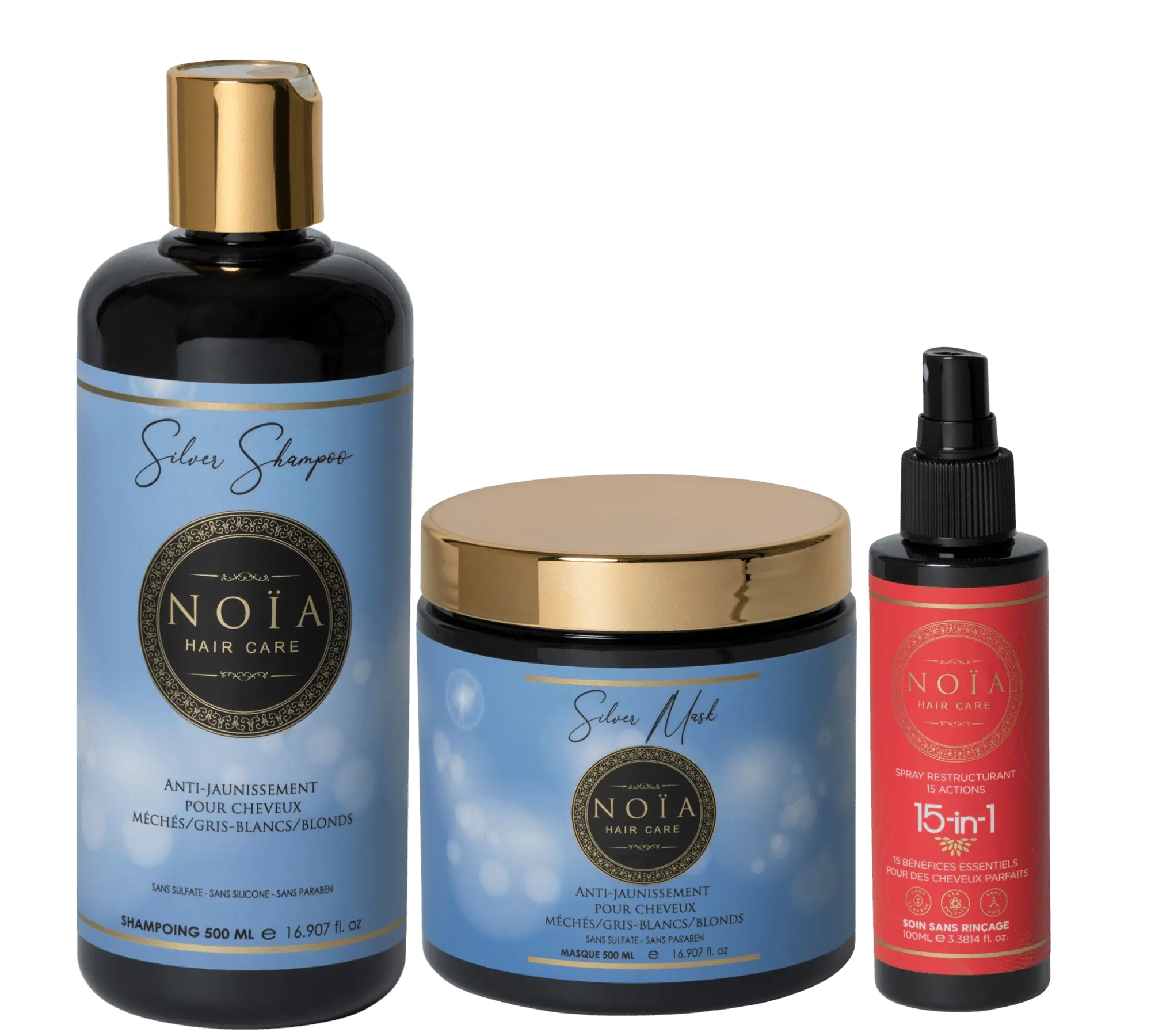 Routine Capillaire SILVER de Noïa Hair Care : Éclat Froid & Anti-Jaunissement – Shampoing + Masque + Leave-in 15-en-1 – Cheveux Blonds, Gris & Méchés Noiahair FR