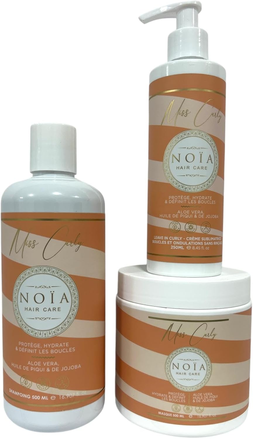 Routine Capillaire MISS CURLY de Noïa Hair Care : Des Boucles Sublimes - Pack Trio Shampoing + Masque + Leave-In Aloé Vera, Huile de Piqui & Jojoba Noiahair FR