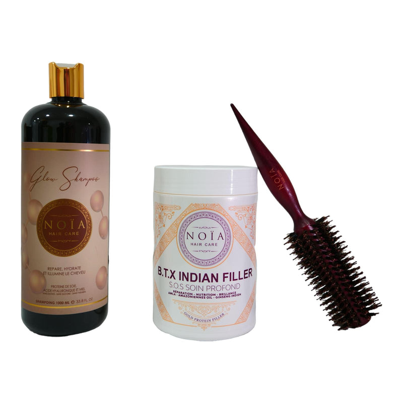 Combo shampoo Glow 1L + BTX Indian filler 1kg + Round brushing brush