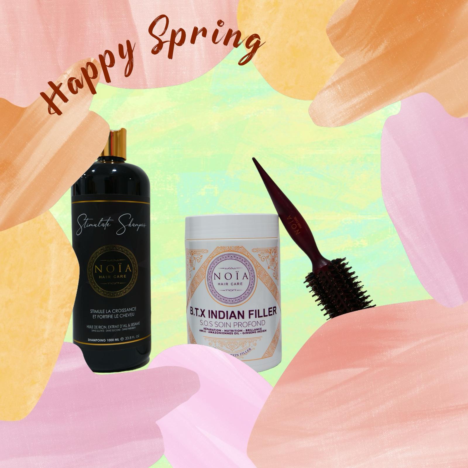 Combo shampoing Stimulate 1L+ BTX Indian filler 1kg+ Brosse ronde brushing Noiahair FR