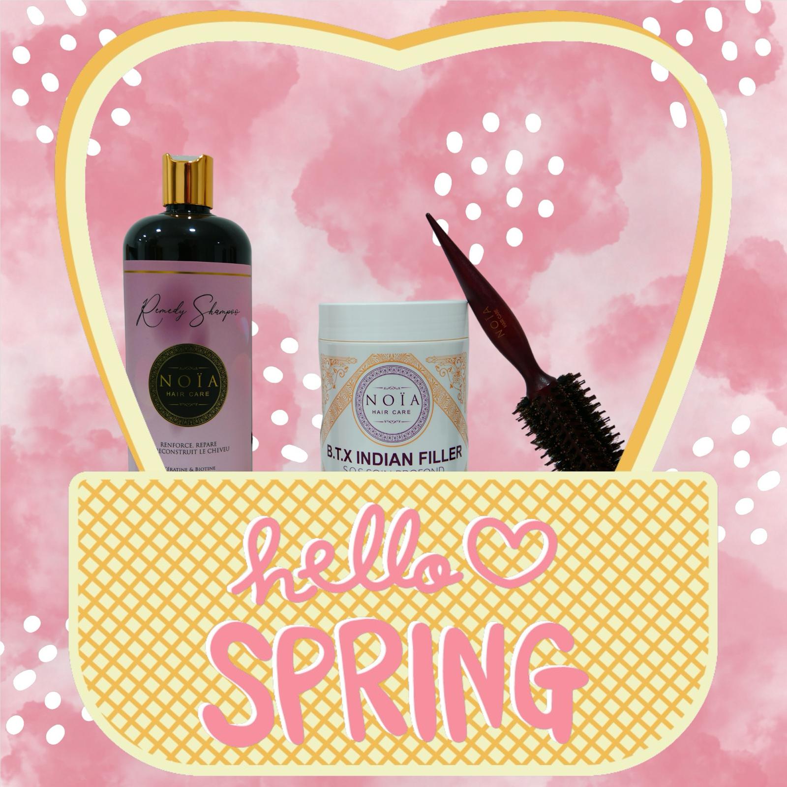 Combo shampoing Remedy 1L+ BTX Indian filler 1kg+ Brosse ronde brushing Noiahair FR