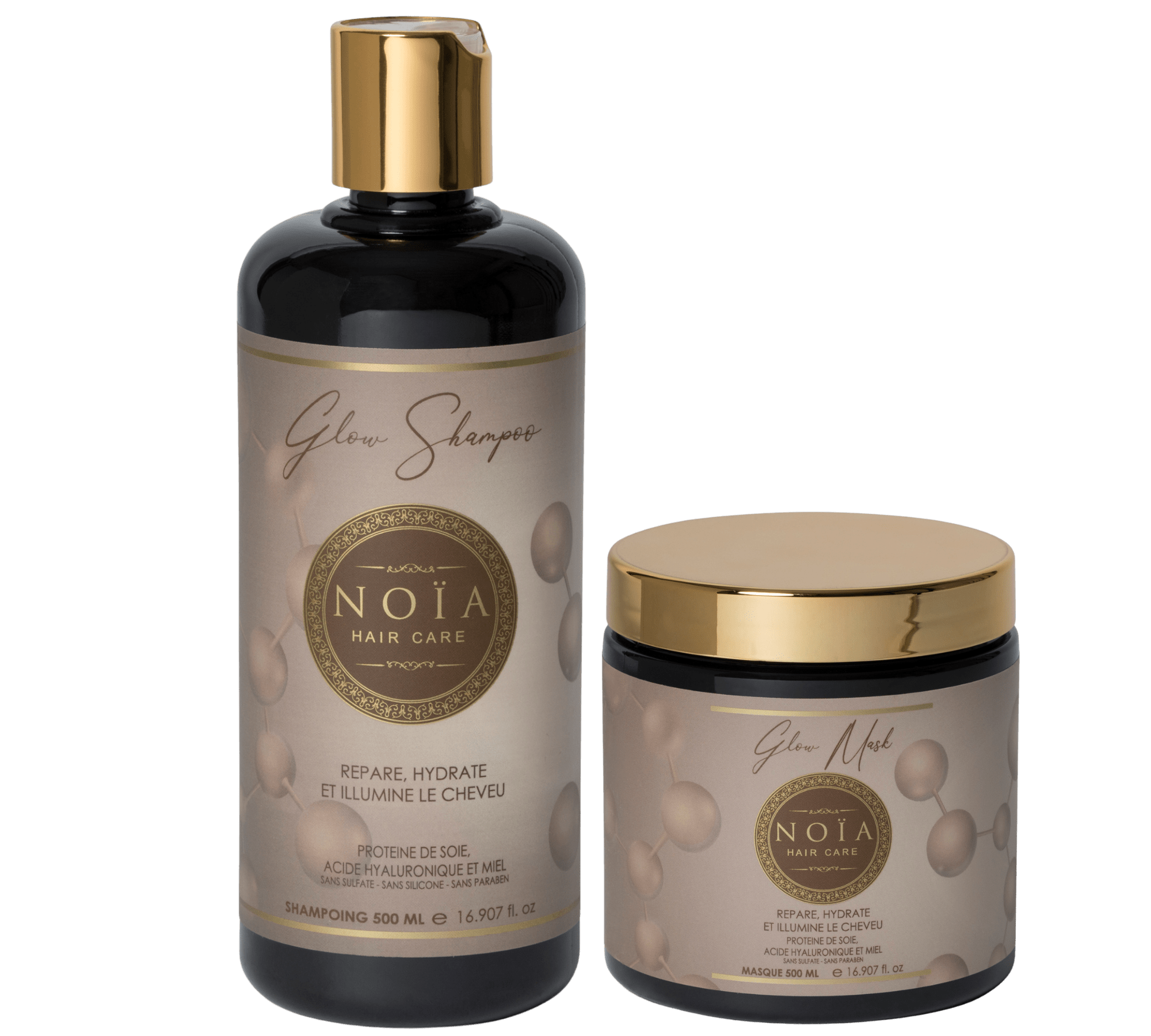Routine Capillaire DUO Noïa Hair Care : GAMME GLOW - L'Élixir de Beauté Capillaire en DUO Magique Noiahair FR
