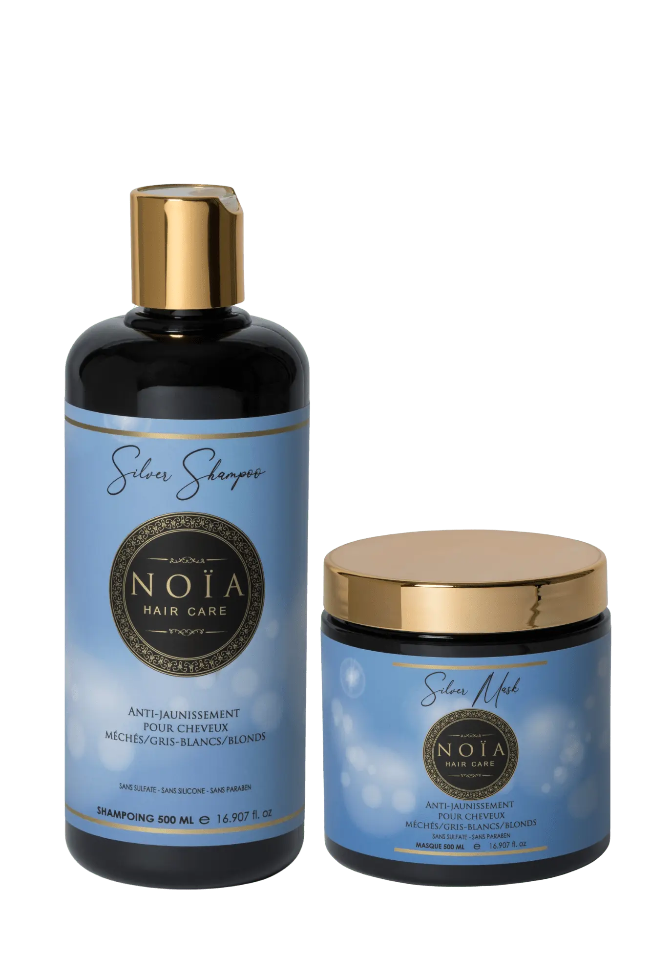 Routine Capillaire DUO Silver  : La Solution Anti-Jaunissement Complète pour les Cheveux Blonds - Shampoing+Masque Noiahair FR