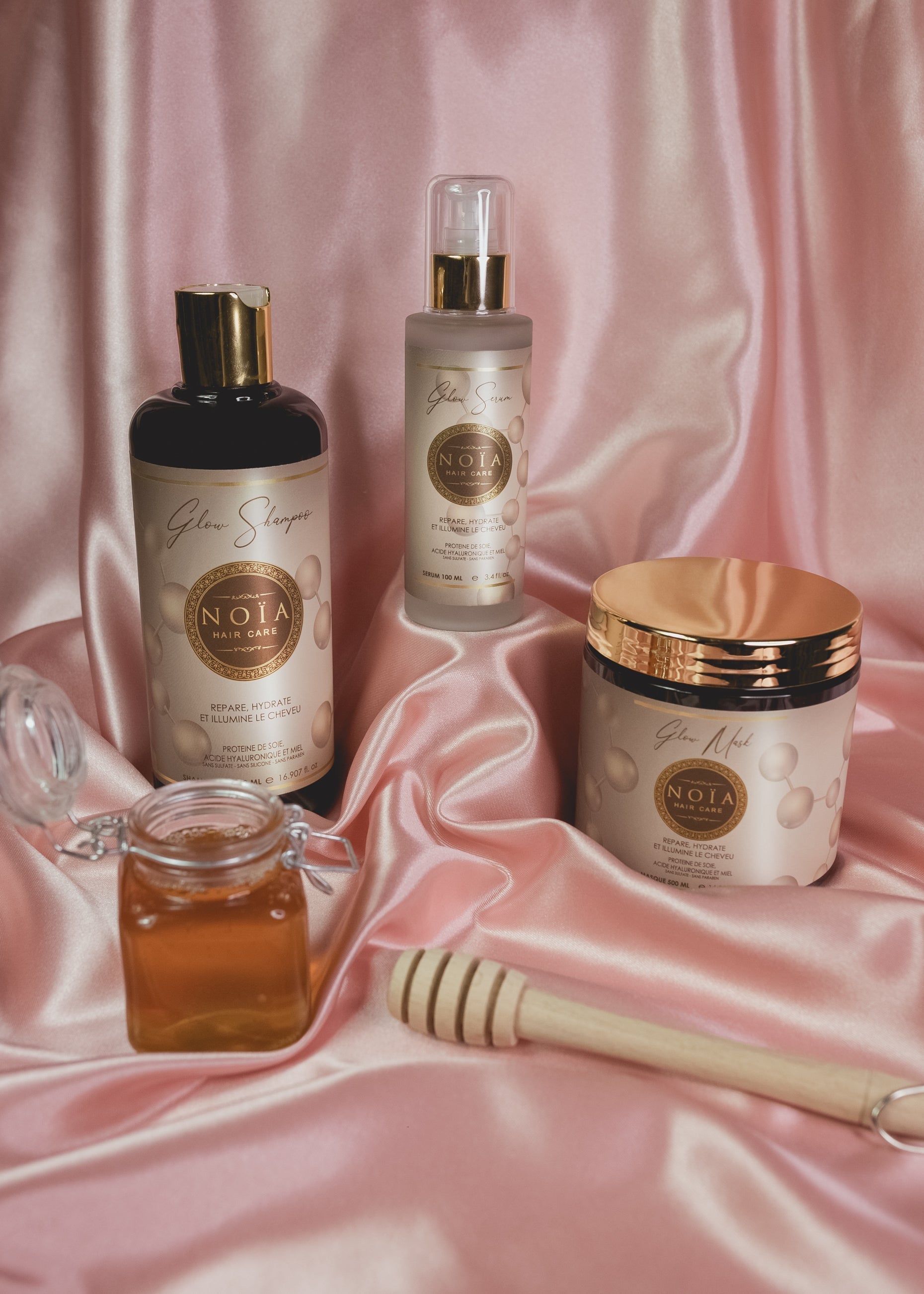 Shampoing Glow à la Protéine de Soie, Acide Hyaluronique & Miel : L'Hydratation Profonde et Réparatrice (1L) Noiahair FR