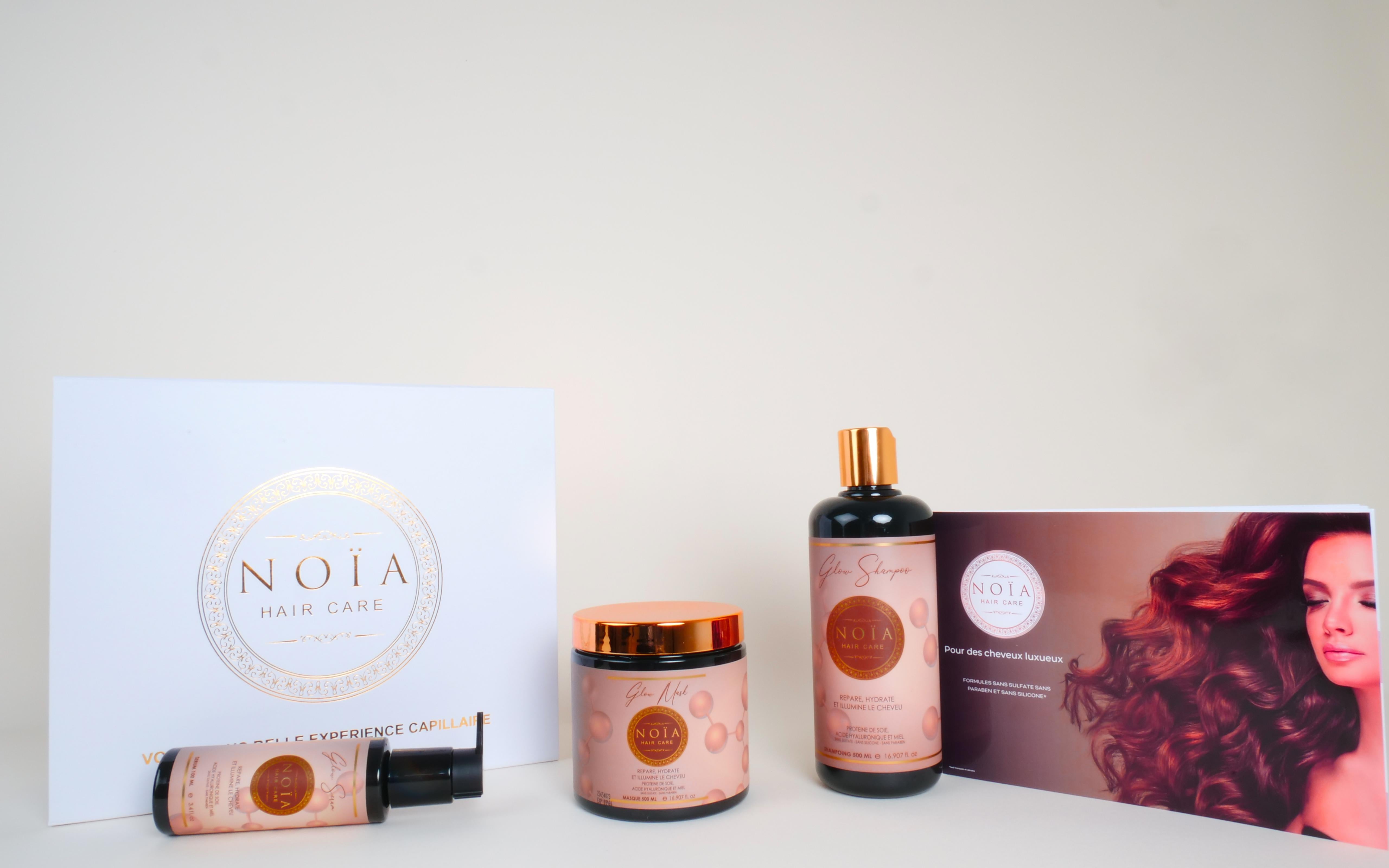 Coffret Cadeau - TRIO GLOW à la protéine de soie Shampoing 500ml + Masque 500ml + Sérum 100ml + Boite Prestige + peigne ou brosse aléatoire Noiahair FR