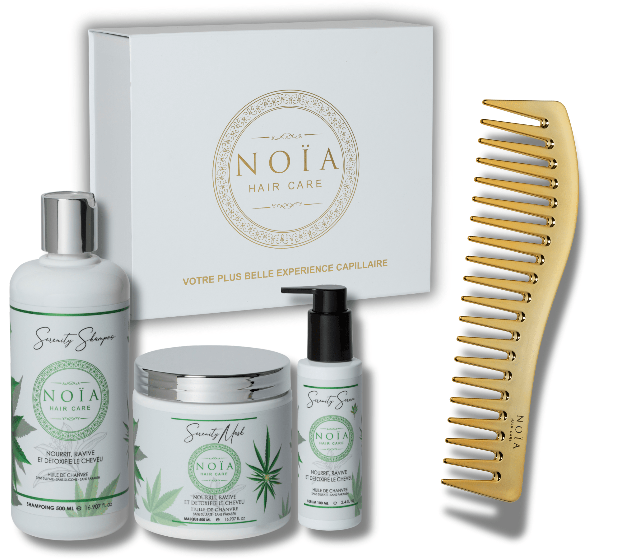 Coffret Cadeau TRIO Serenity – Huile de Chanvre – Nutrition & Apaisement Noiahair FR