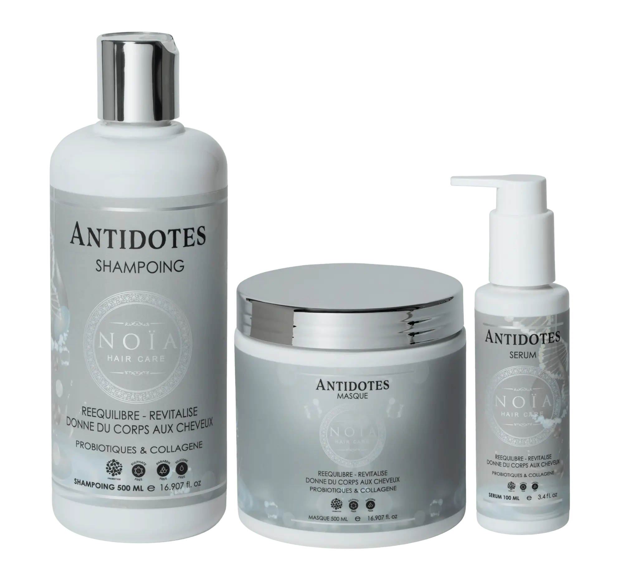 Routine Capillaire ANTIDOTES de Noïa Hair Care : Renaissance et Équilibre - Pack Trio Shampoing + Masque + Sérum Probiotiques & Collagène Noiahair FR