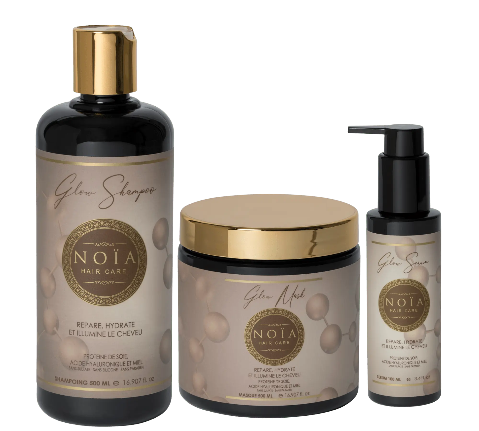 Routine Capillaire GLOW de Noïa Hair Care : L’Élixir de Beauté Capillaire - Pack Trio Shampoing + Masque + Sérum Noiahair FR