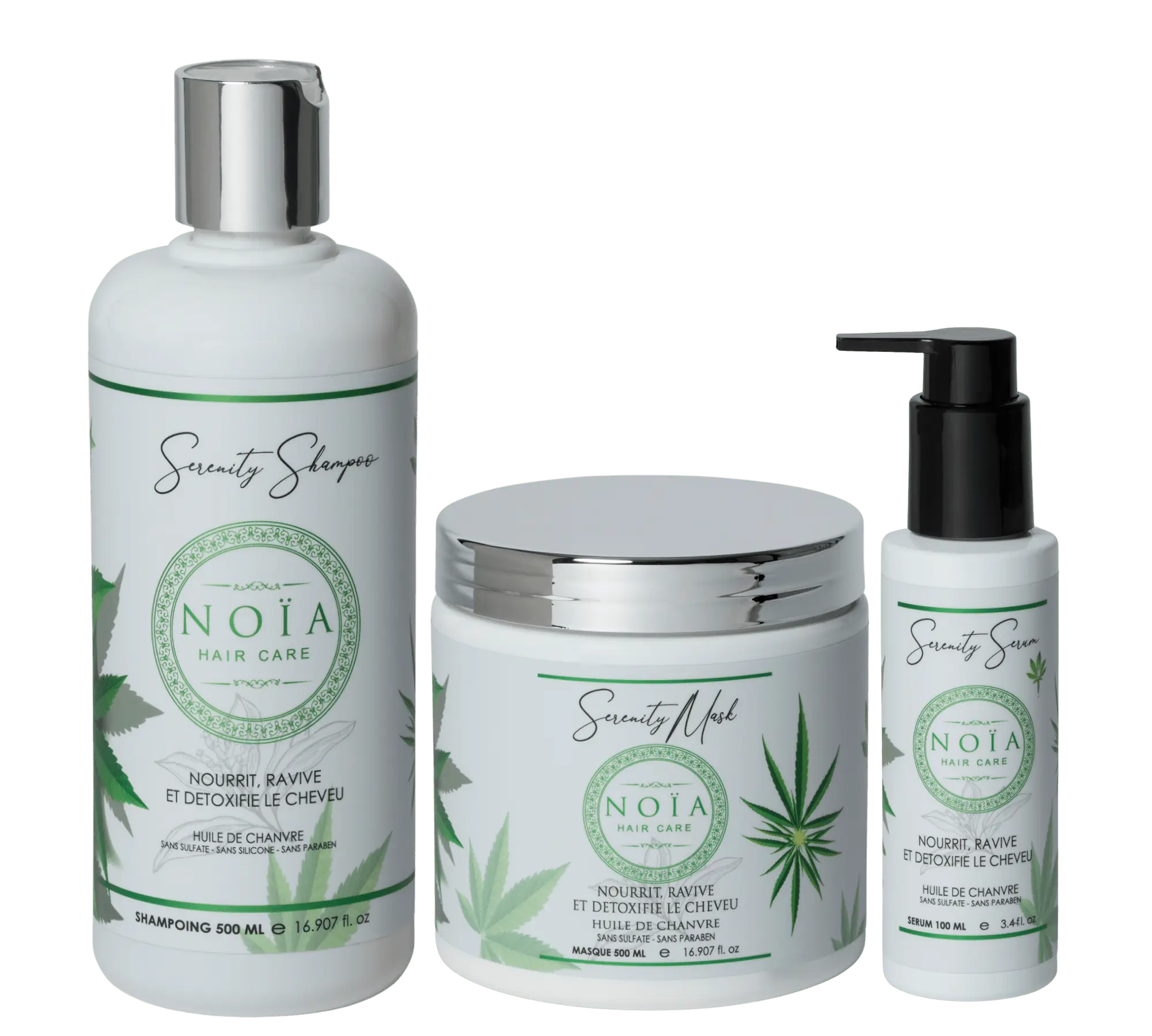 Routine Capillaire SERENITY de Noïa Hair Care : Une Harmonie Capillaire - Pack Trio Shampoing + Masque + Sérum à l’Huile de Chanvre Noiahair FR
