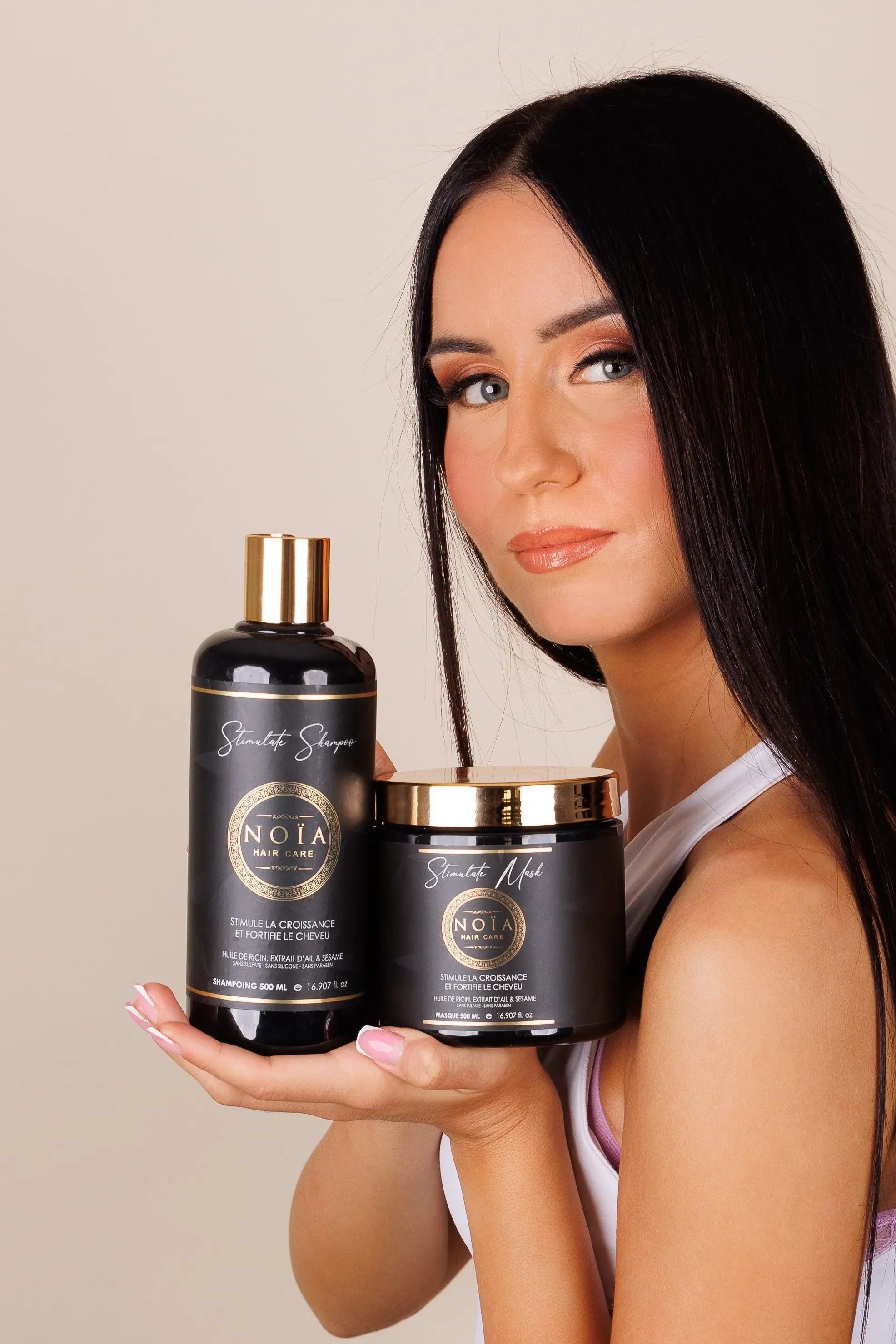 Routine Capillaire TRIO Stimulate de Noïa Haircare : Croissance & Force - Shampoing + Masque + Sérum - Huile de Ricin & Sésame et extrait d'ail Noiahair FR