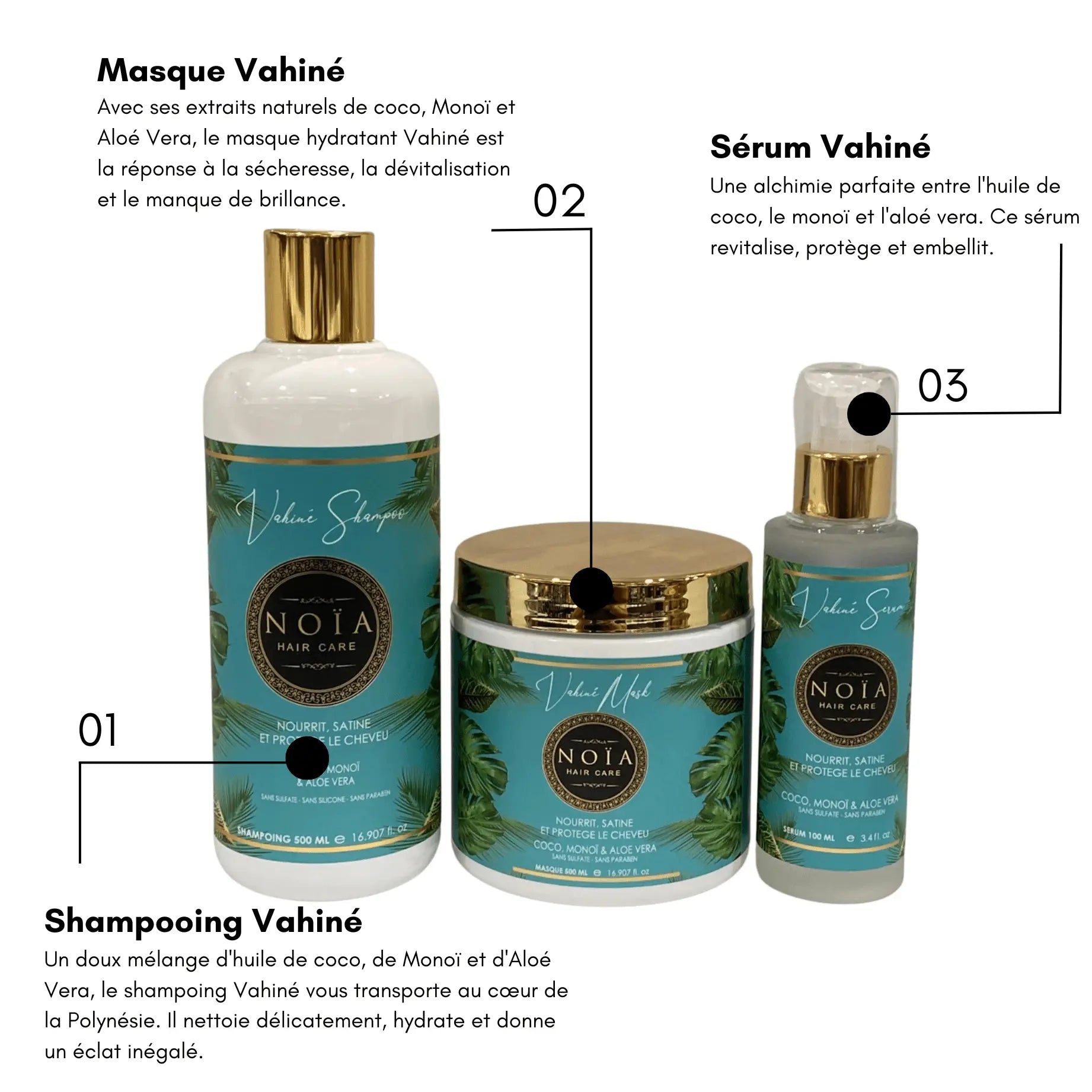 Masque Gamme Vahiné - Le Soin Exotique - Coco, Monoi & Aloé Véra 500ML Noiahair FR